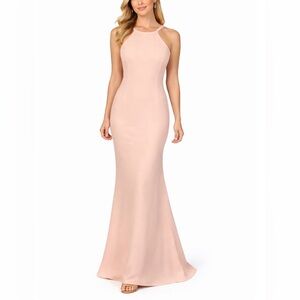 AQUA Textured Knit Backless Long Column Evening Gown Blush Pink Size 6 Dress